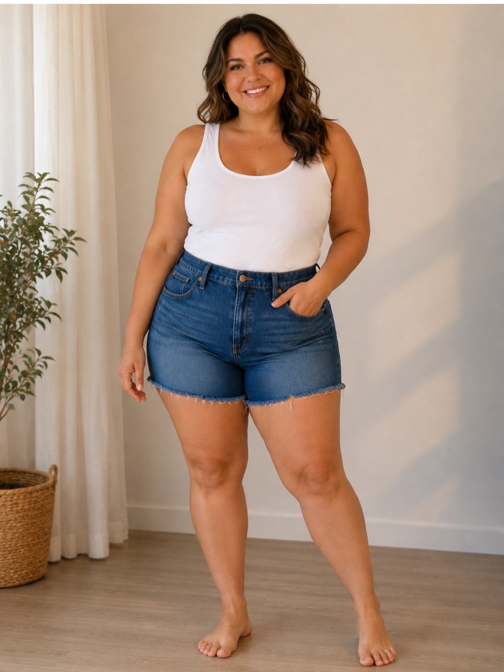 Madewell Plus Size Denim Shorts in Medium Blue Wash Raw Hem Size 32